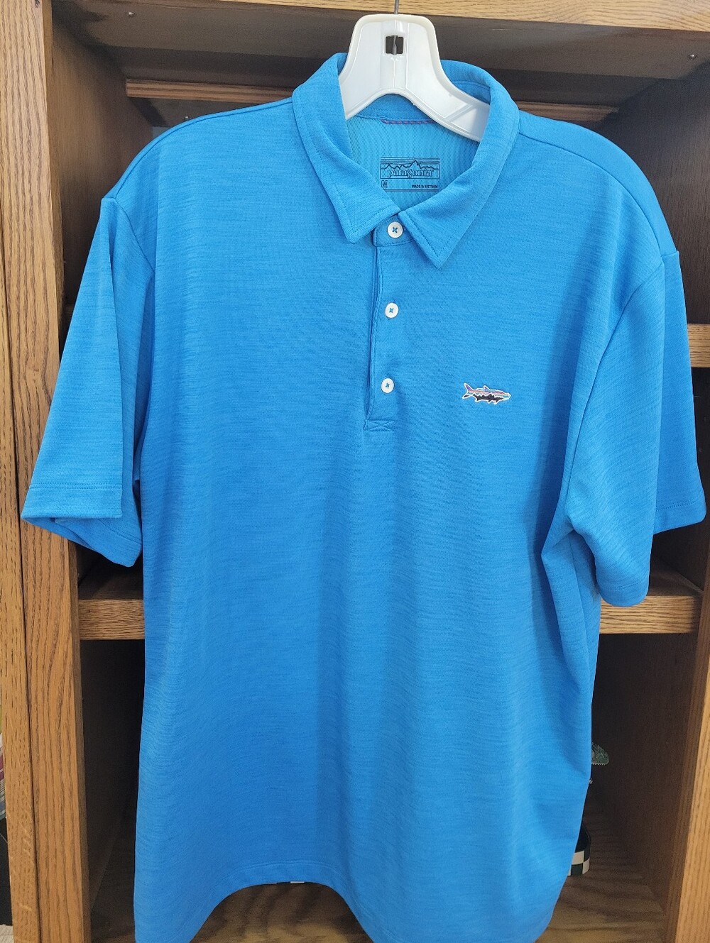 Patagonia Sky Blue Short-Sleeve Polo with Fish Logo
